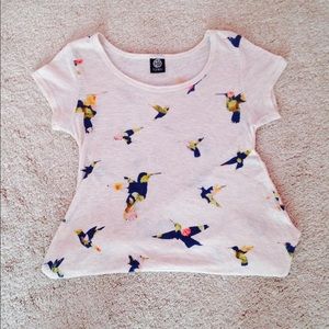 Tan Floral Bird Print Shirt